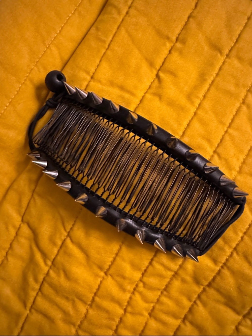 Black Leather Studded Spike Punk Rock Banana Clip Hair Accessory - Picture 7 of 7